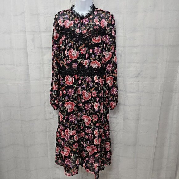 Loft Dress Black Pink Floral Boho Whimsigoth Midi Cottagecore 14 - Picture 15 of 15